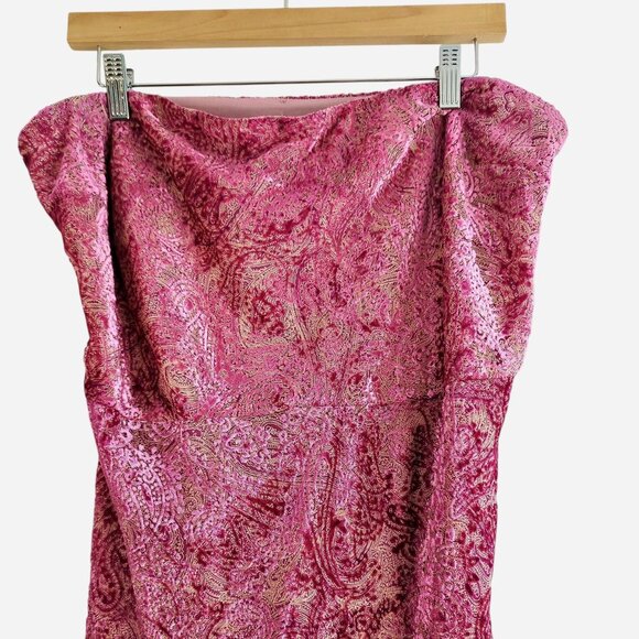 For Love & Lemons Francesca Maxi Dress Pink Jacquard Velvet Paisley Strapless Ba - Picture 7 of 11